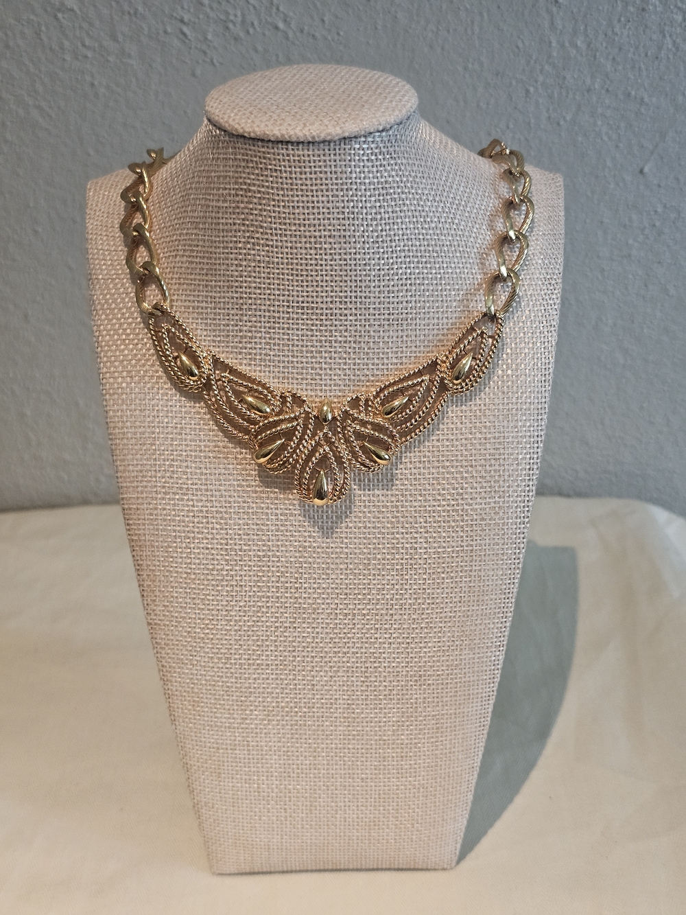 Vintage Trifari Signed Gold-Tone Bib Necklace 19"